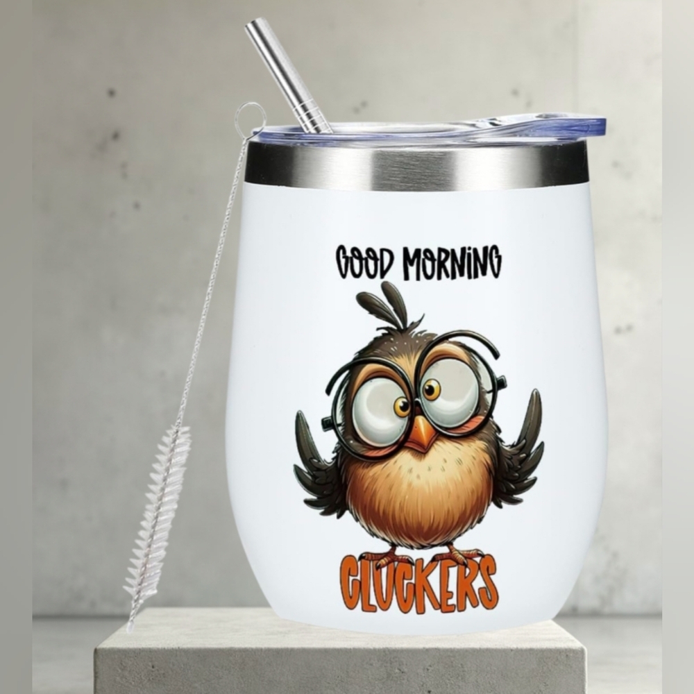 Coffee/Wine Insulated Tumbler with Straw - Funny Owl Mug, NWT, NIB, NEW